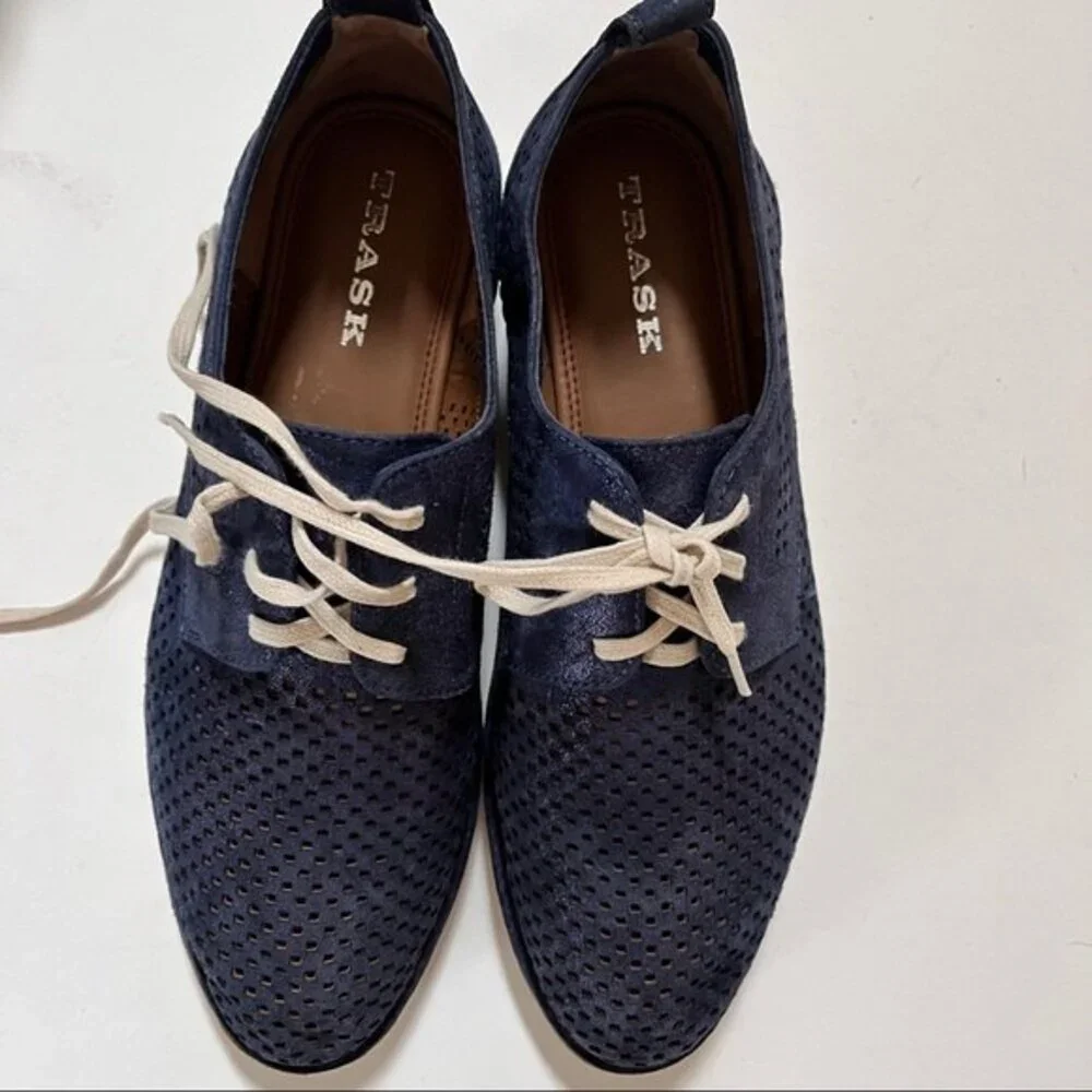 Trask Lena Perforated Leather Sneaker in Indigo 8.5
